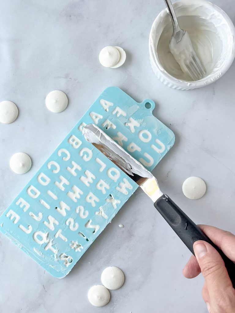 white chocolate letters in silicone mold